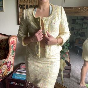Preppy Tweed Yellow Skirt Suit Set